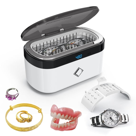 Life Basis Ultrasonic Jewelry Cleaner with 5 Digital Timer and Watch Stand for Cleaning Jewelry Eyeglasses Watches Dentures