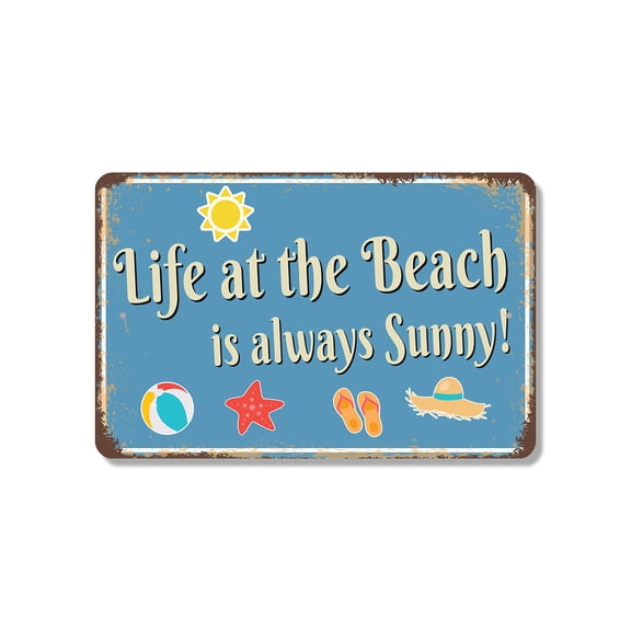 Life At The Beach Is Always Sunny 10 Inch x 14 Inch Novelty Plastic Sign Tan Lines Optional Durable Weatherproof Perfect for Beach Houses Porches Baths Fun Gift for Surfers Beach Bums