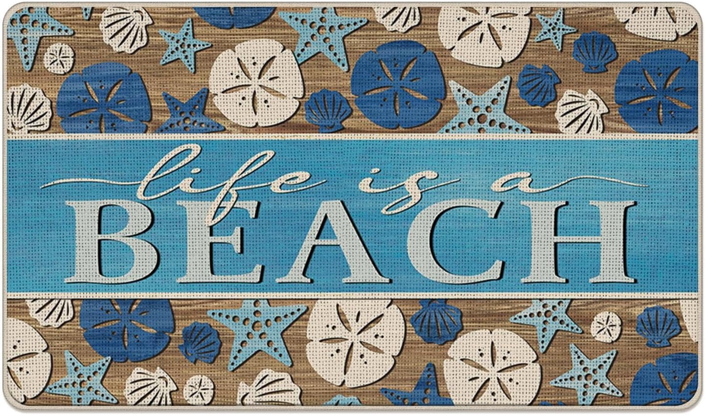 Life is a Beach Welcome Front Door Mat, Summer Coastal Sea Shell ...