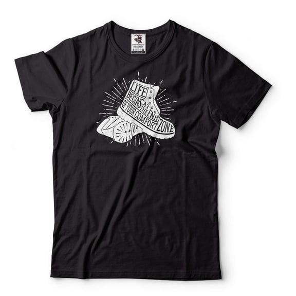 Life Begins At The End Of Your Comfort Zone Shirt Motivational Inspirational Gifts Mens Womens Gift (Large Black)