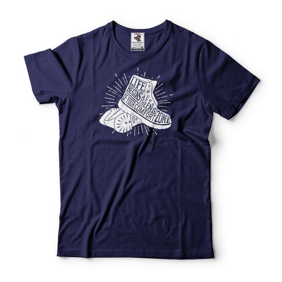 Life Begins At The End Of Your Comfort Zone Shirt Motivational Inspirational Gifts Mens Womens Gift (Large Navy Blue)