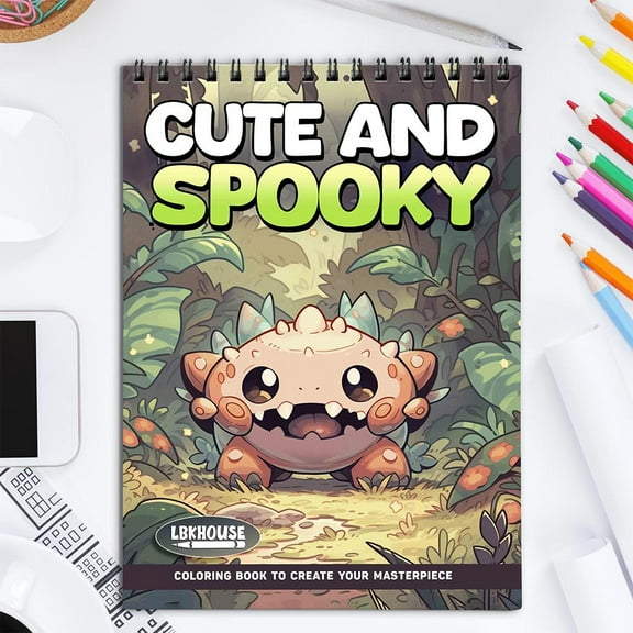 LBKHOUSE Cute and Spooky Coloring Book for Adult, Spiral Bound, Soft Cover