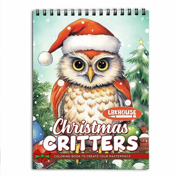 LBKHOUSE Christmas Critters Coloring Book Spiral Bound for Adult, Premium Cover