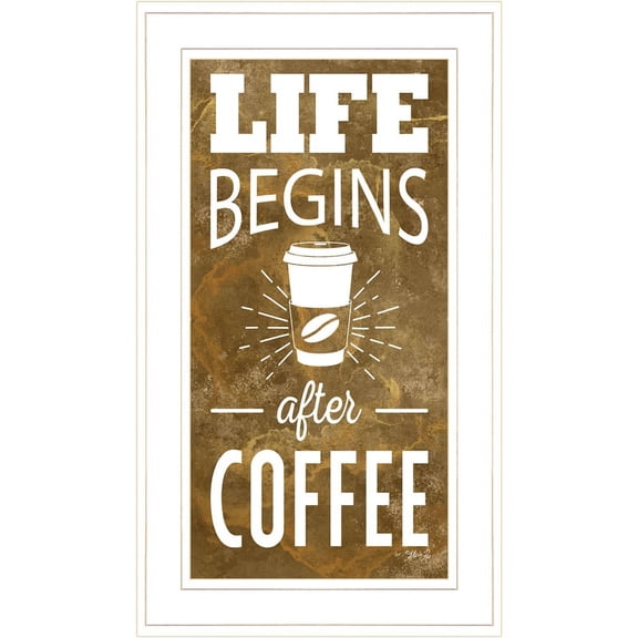 Life Begins after Coffee by Marla Rae Framed Print Wall Art Wood Multi-Color
