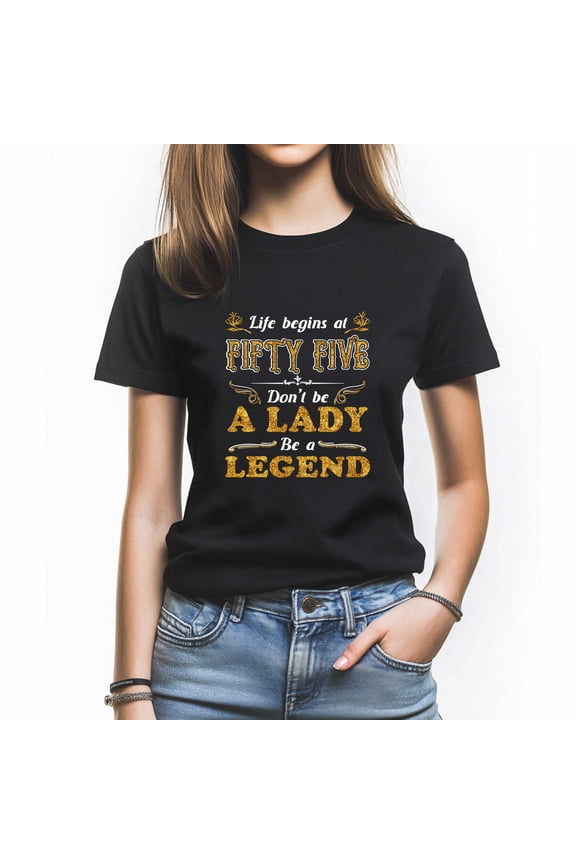 Life Begins at Fifty Five Tee - Positive Inspirational Quote T-Shirt - Funny Birthday Gift for Women Turning 55