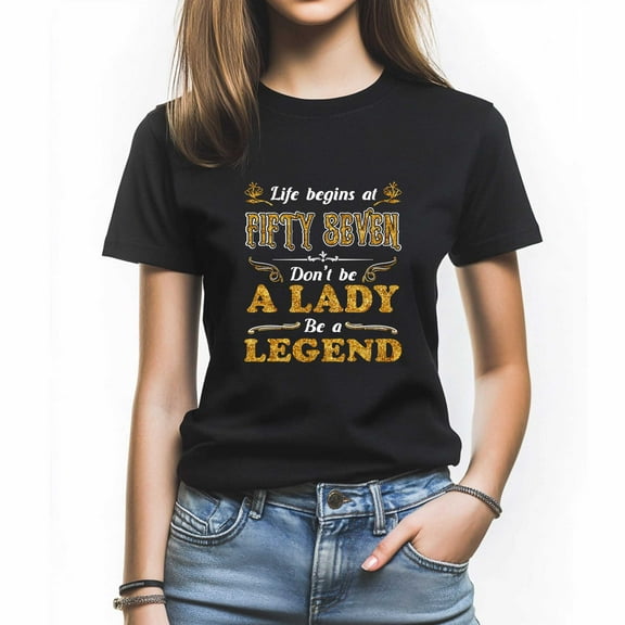 Life Begins at Fifty Seven Tee - Positive Inspirational Quote T-Shirt - Funny Birthday Gift for Women Turning 57