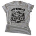 thumbnail image 1 of Life Behind Bars Bike T-shirt, Unisex Women's Men's Bicycle Cycling Mountain Bike Exercise Outdoors, Dark Heather Gray, 4X-Large, 1 of 6