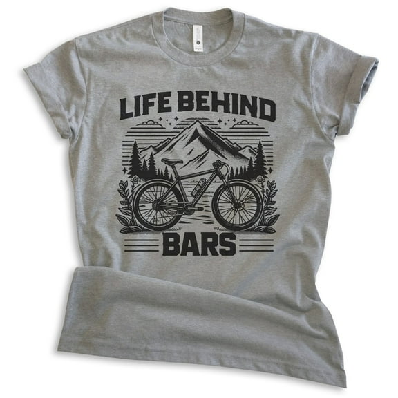 Life Behind Bars Bike T-shirt, Unisex Women's Men's Bicycle Cycling Mountain Bike Exercise Outdoors, Dark Heather Gray, XX-Large