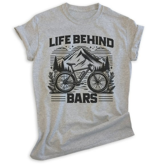 Life Behind Bars Bike T-shirt, Unisex Women's Men's Bicycle Cycling Mountain Bike Exercise Outdoors, Heather Gray, X-Large