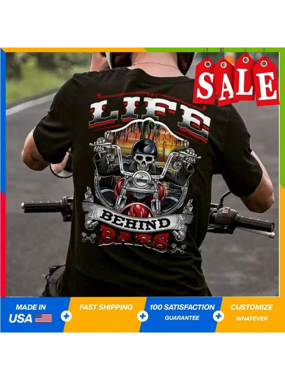 Life Behind Bars Motorcycle Funny Vintage Cool Man Men Father Grandpa Us Tshirt Unisex S-5XL Hot Trending Shirt, Vintage Birthday Gift