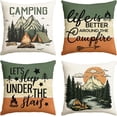 thumbnail image 1 of Life is Better Around The Campfire Throw Pillow Covers 18x18 Inch Set of 4, Camping Let''s Sleep Under The Stars Saying Cusion Case Decoration for Sofa Couch, 1 of 6