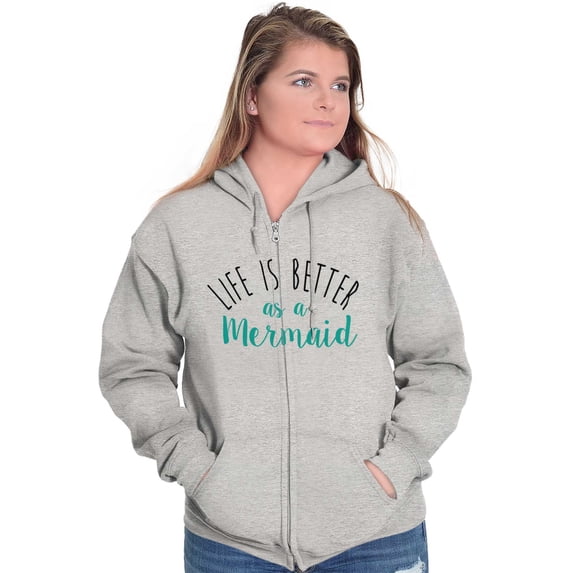 Life Better As Mermaid Beach Lover Womens Plus Size Graphic Zipper Hoodie Brisco Brands 3X