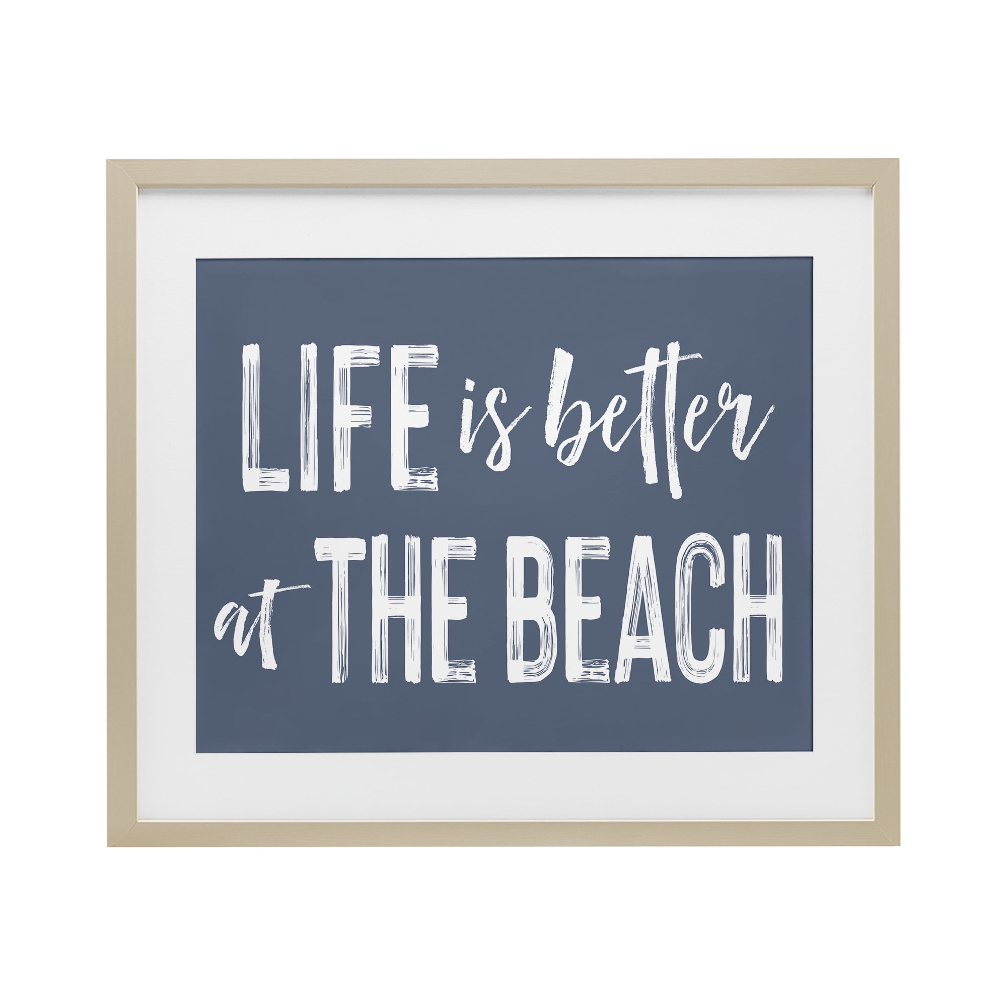 Life Better At Beach Blue Birch Framed Print Under Glass, design by Lettered and Lined