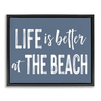 Life Better At Beach Blue Black Framed Floater Canvas Wall Art, design by Lettered and Lined