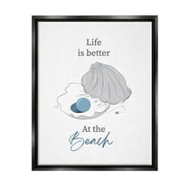 Life Better At Beach Clam Pearl Animals & Insects Graphic Art Jet Black Framed Art Print Wall Art