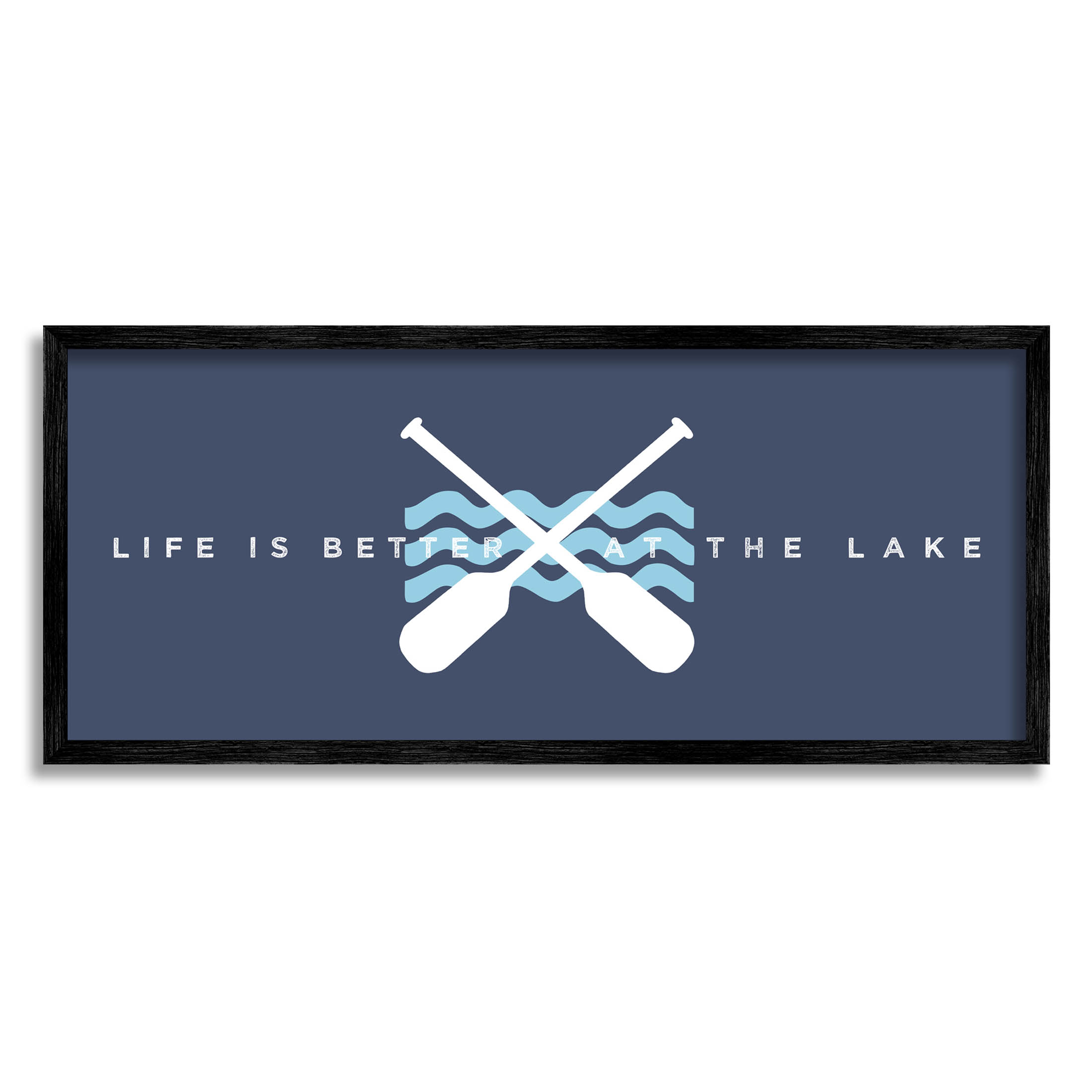 Life Better At Lake Crossed Oars Typography Graphic Art Black Framed Art Print Wall Art