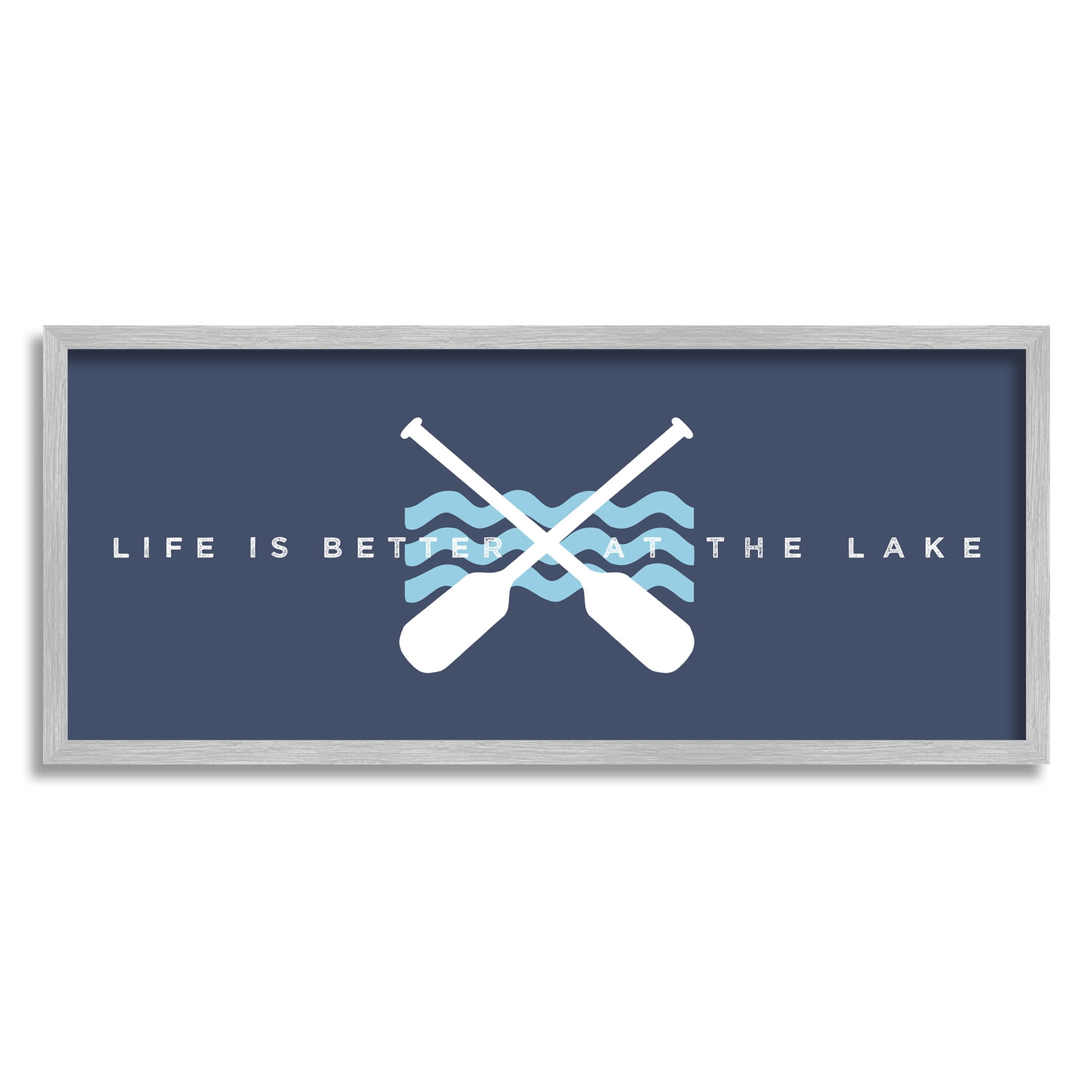 Life Better At Lake Crossed Oars Typography Graphic Art Gray Framed Art Print Wall Art
