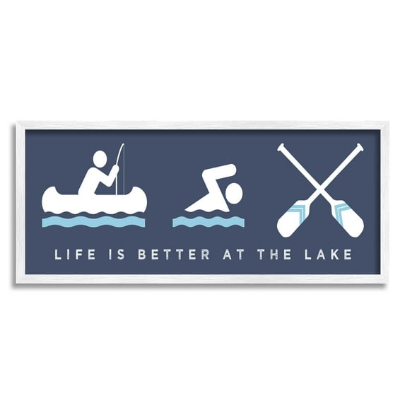 Life Better At Lake Water Fun Typography Graphic Art White Framed Art Print Wall Art
