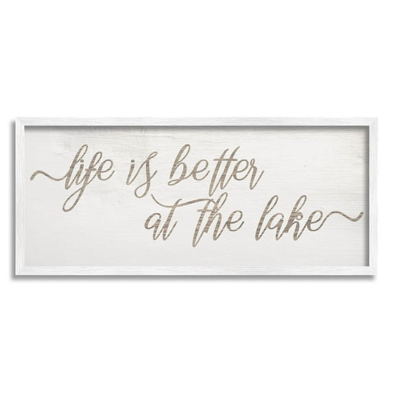 Life Better At The Lake Phrase Inspirational Graphic Art White Framed Art Print Wall Art