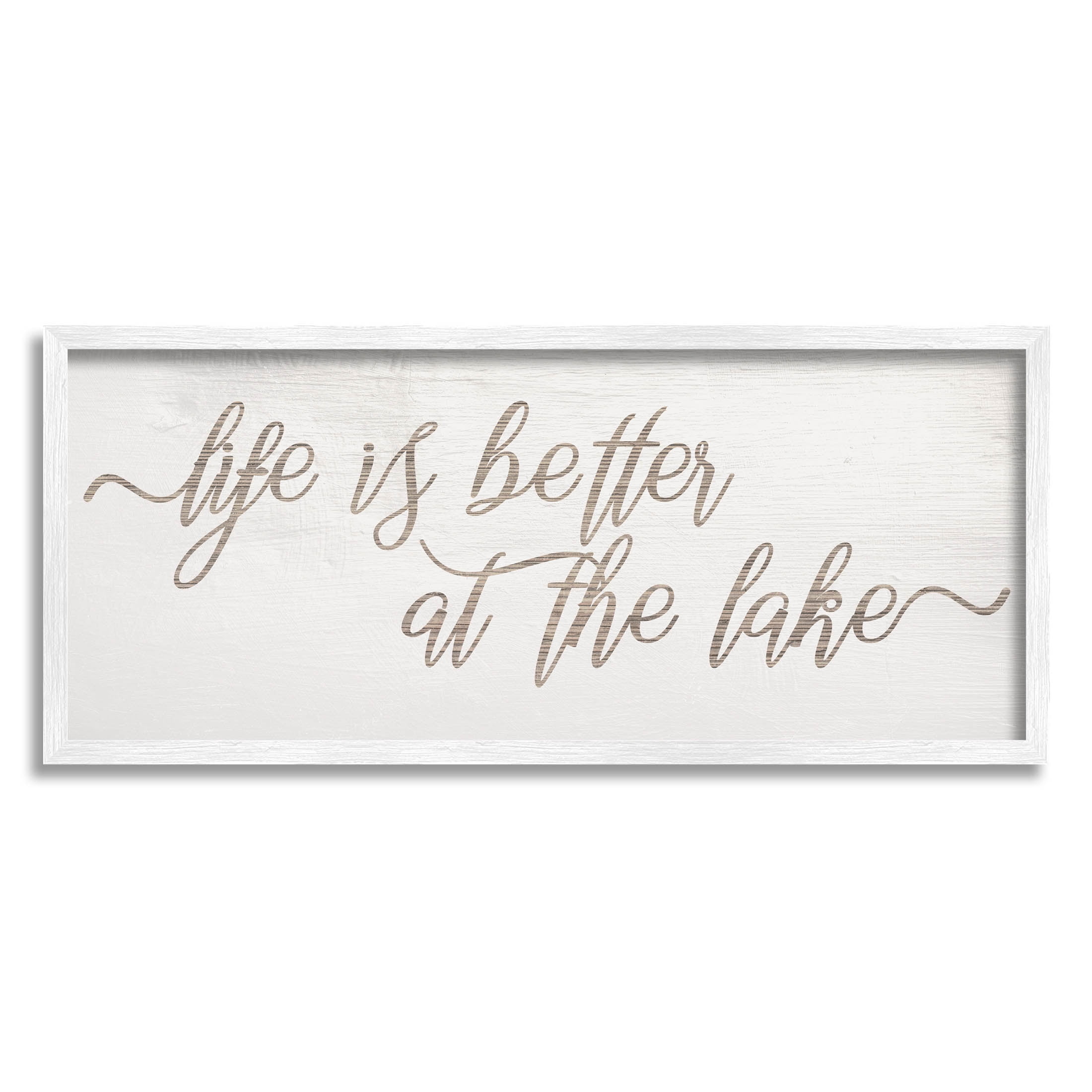 Life Better At The Lake Phrase Inspirational Graphic Art White Framed Art Print Wall Art