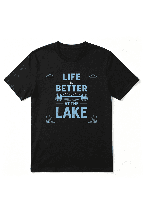 Life Better At The Lake Slogan Cool Graphic Tee for Men and Women, Outdoor Camping Cotton Short Sleeves T-Shirt
