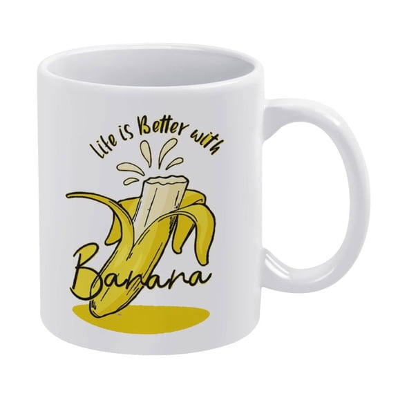 Life Is Better With Banana, Tropical Fruit Themed Kitchen Art, Old Botanical - White Mug,Funny Coffee Mug,The Best Gift for Colleagues,Parents,And Grandparents,110z Men And Women