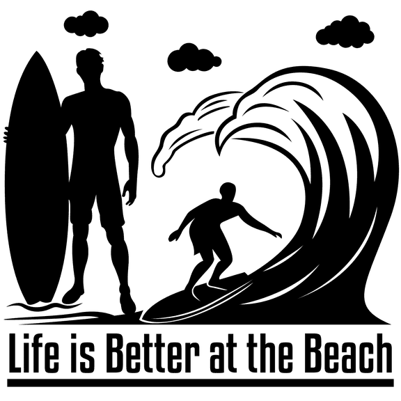 Life Is Better At The Beach | 10" x 10" DIY Stick And Peel Adhesive Home Wall Art Sticker Decal - Surfing Lover Bedroom Living Room Removable Surfboard Vinyl Decor Decoration