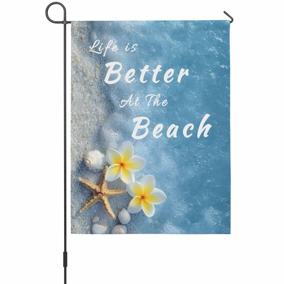 Life Is Better At The Beach Garden Flags For Outdoor, Summer Ocean Starfish Flower Small Double Side Yard Flags Weather Proof Garden Decor for Lawn Outside Holiday 12 x 18 Inches