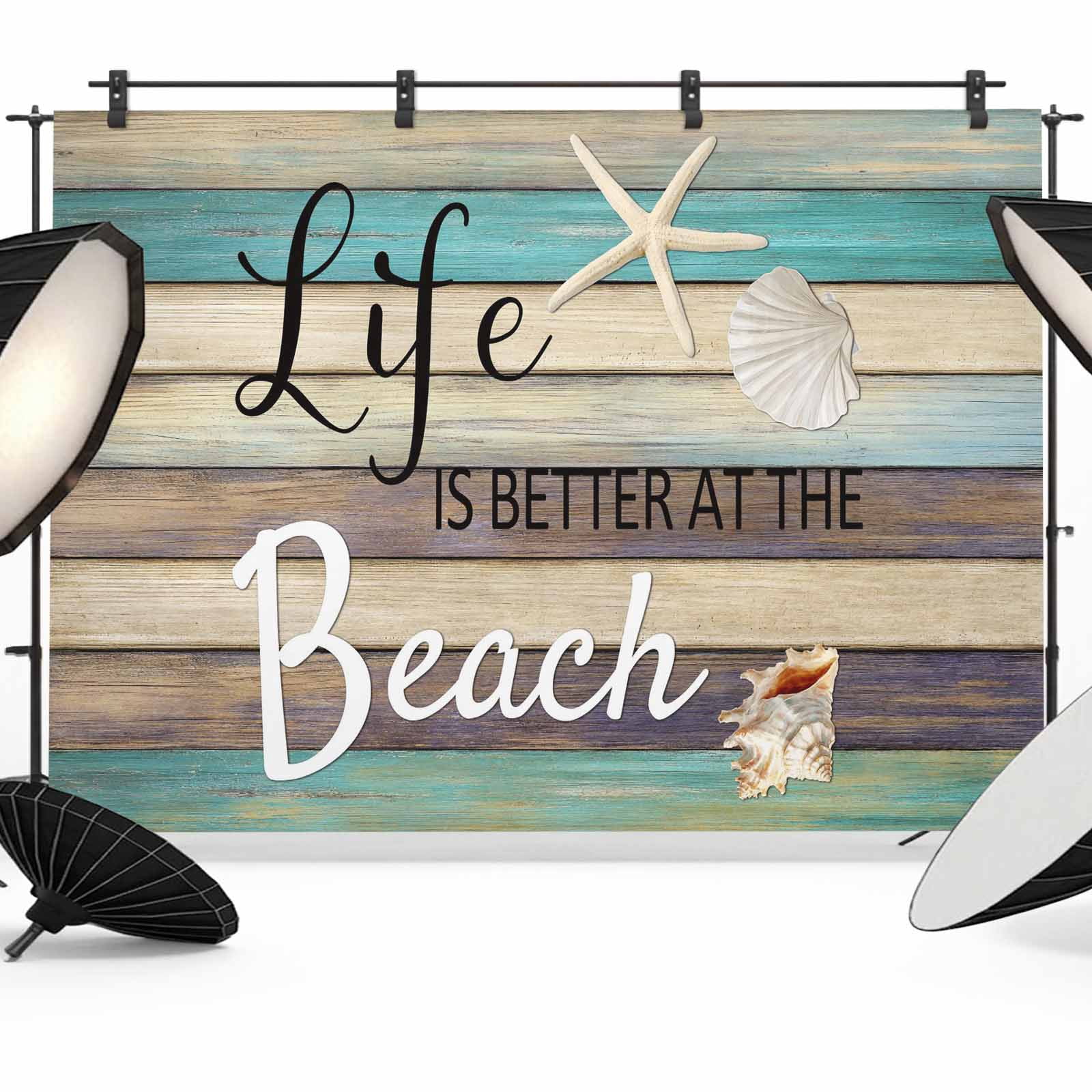 10x8ft photo backdrop, starfish coastal soft polyester... Life Is Better at The Beach Photography Backdrop 10x8FT, Wood Grain ...