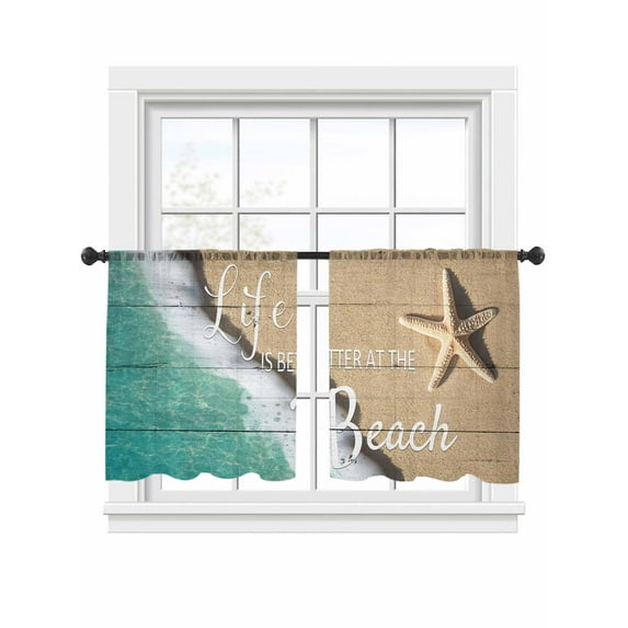 Life Is Better at The Beach Sheer Curtains 45 Inch Long 2 Panels, Starfish Beach Ocean Vacation Light Filtering Rod Pocket Semi Sheer Curtains, Sheer Voile Drapes for Living Room Bedroom, 52"x45"