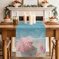 thumbnail image 1 of Life Is Better At The Beach Table Runner, Summer Sea Umbrella Slippers Starfish Cotton Linen Kitchen Table Decoration Washable Dining Tabletop Runners for Home Party Decor 13x120 Inches, 1 of 9