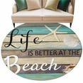thumbnail image 1 of Life Is Better at The Beach Washable Area Rug&nbsp;5 ft Wood Grain Starfish Shell Summer Soft Round&nbsp;Rugs for Living Room, Non Slip Carpet for Bedroom&nbsp;Entryway Dining Room, 1 of 9
