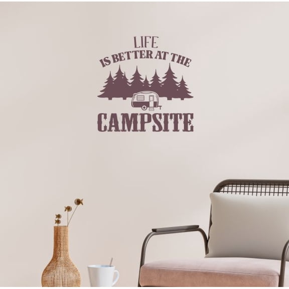 Life Better at Campsite Vinyl Camper Decals - Removable Wall Lettering Decals for RV Trailers - RV Camper Decals Sayings for Wall Decor - Die-Cut Vinyl Graphics for RV, 12x12-Inch, Eggplant