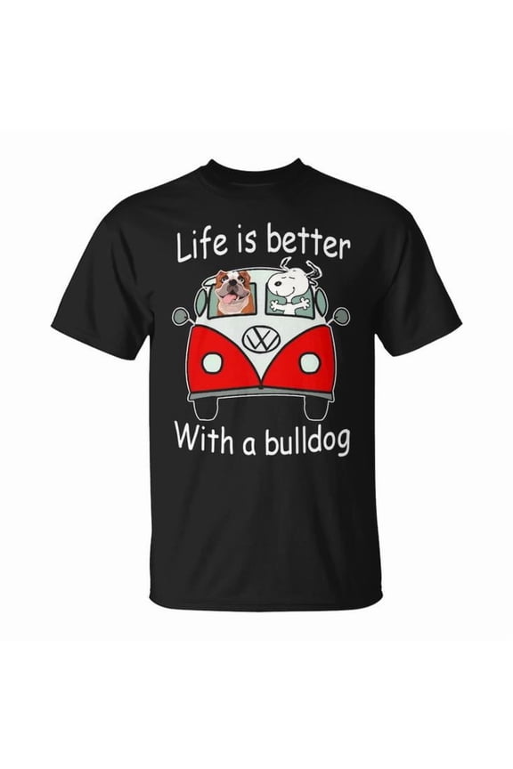 Life Is Better with an English Bulldog Tee + Unisex Adult Cotton T-Shirt with Cute Dog Lover Graphic, Comfortable Casual Gift for Bulldog Owners and Pet Enthusiasts, Size 2XL, Color Black