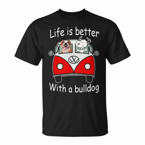 Life Is Better with an English Bulldog Tee + Unisex Adult Cotton T-Shirt with Cute Dog Lover Graphic, Comfortable Casual Gift for Bulldog Owners and Pet Enthusiasts, Size 2XL, Color Black
