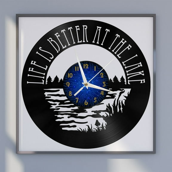Life is Better at The Lake 12 Inch Vinyl Record Wall Clock - Silent, Creative, and Unique Clock for Living Room, Entryway, or Bedroom Decor - Perfect Gift Idea(12 inchs B without LED)