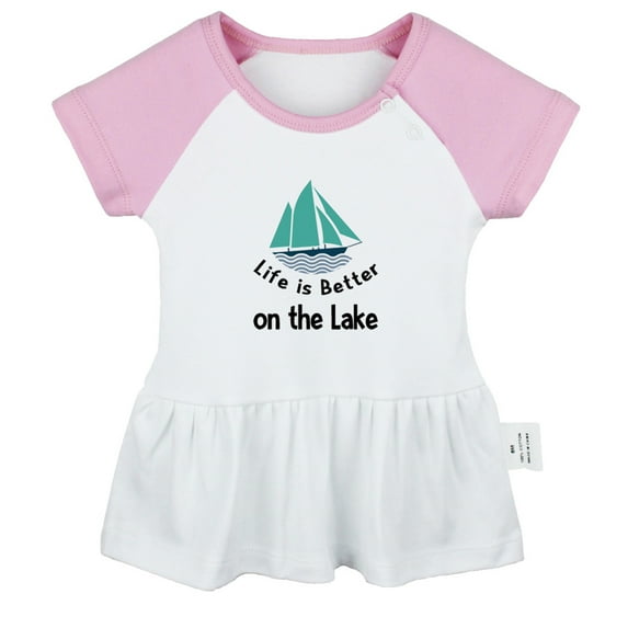 Life is Better on the Lake Funny Dresses For Baby, Newborn Babies Skirts, Infant Princess Dress, 0-24M Kids Graphic Clothes (Pink Raglan Dresses, 0-6 Months)