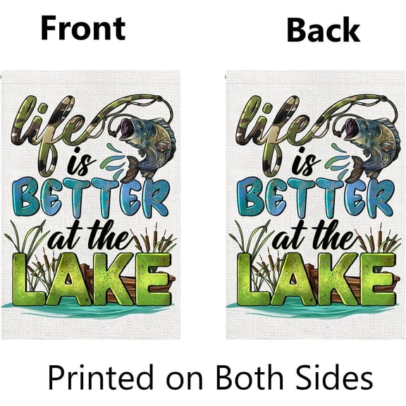 Life Is Better At The Lake Garden Flag Camo Fishing Camping Flags 12x18 Inch Double Sided Lake Life Yard Flag for Outside Lakeside House Decor Summer Holiday Decorations