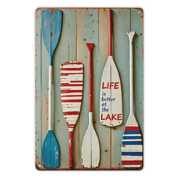 "Life is Better at the Lake" Metal Sign, Vintage Rustic Wall Decor, 12x8 inches, Home &amp; Lake House Decorative Plaque, Fun Gift for Lake Lovers, Room Decor