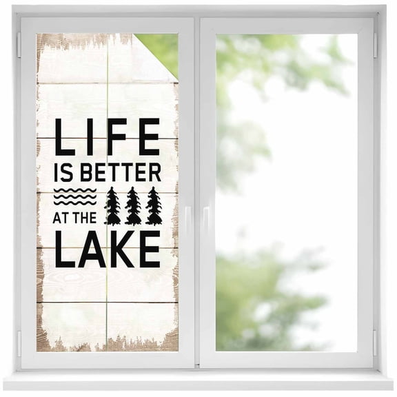 Life Is Better at The Lake Privacy Window Film,Decorative Frosted Glass Window Film,Rustic Black Artistic Aesthetics Reusable Peel Stick Static Cling for Home Bathroom Office Glass Door 17.7"x39.3"