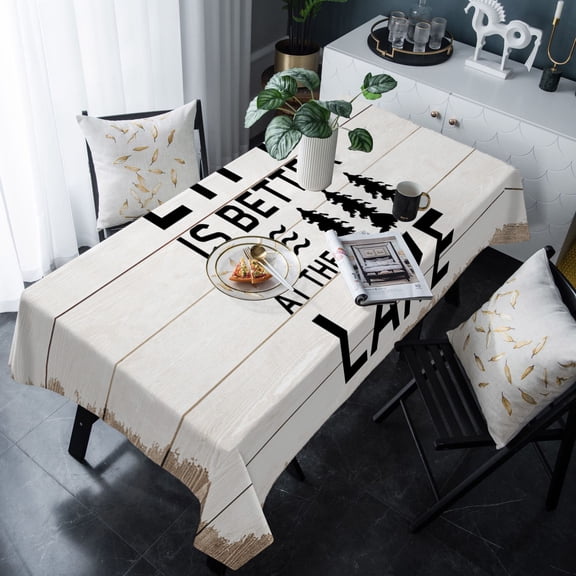 Life Is Better at The Lake Tablecloth Rectangle Table Cloth 60x120 , Waterproof Tablecloth Outdoor Table Cloth, Rustic Black Artistic Aesthetics Washable Table Cover for Kitchen Dining Party