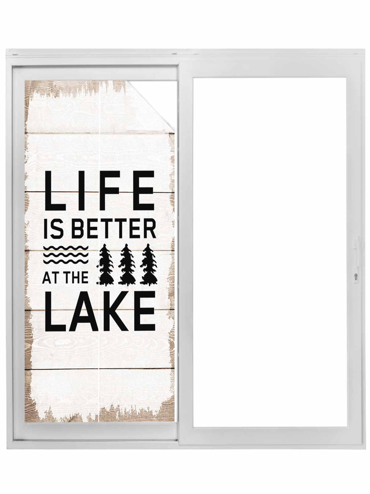 Life Is Better at The Lake Window Privacy Film, Rustic Black Artistic ...
