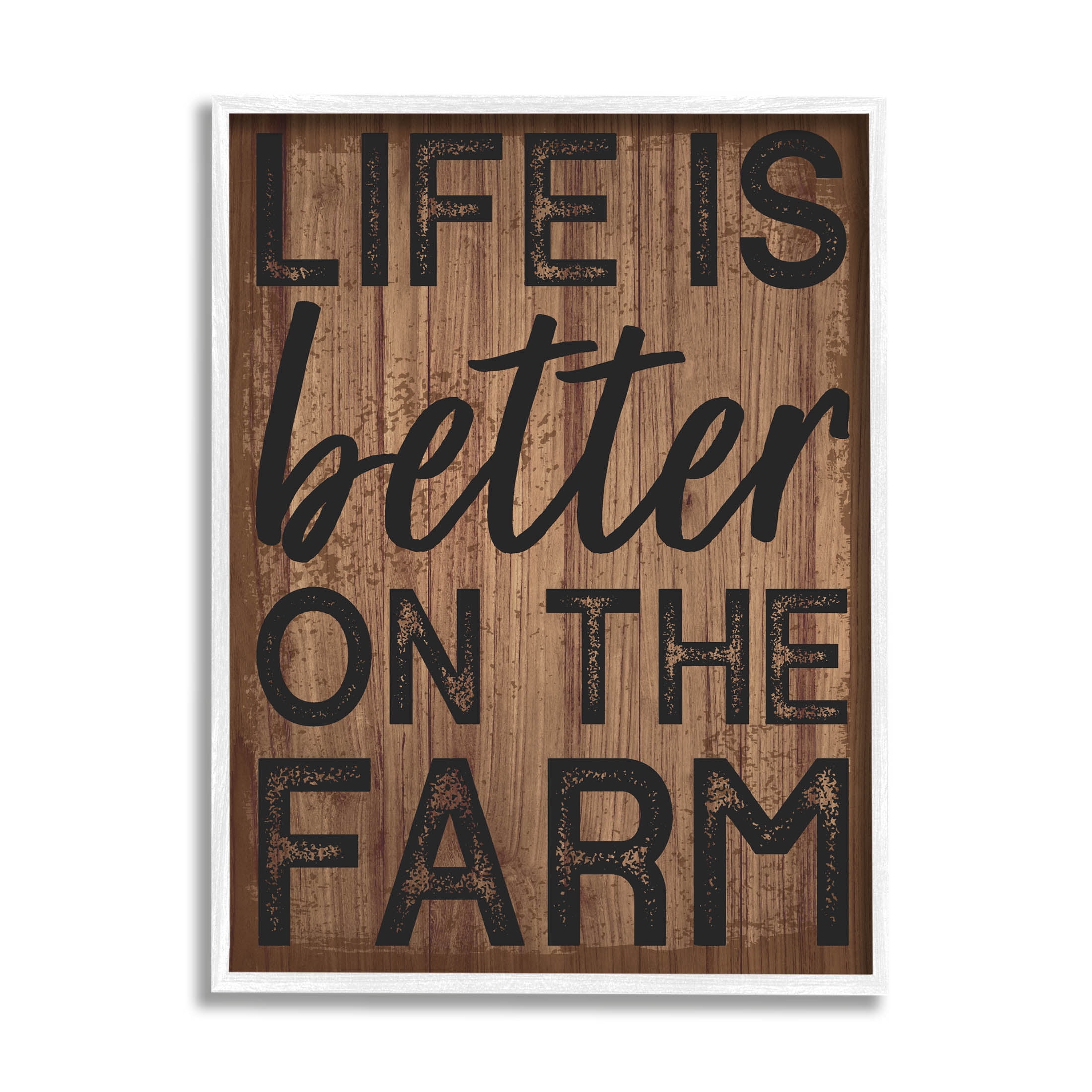 Life Better On Farm Rustic Sign Inspirational Graphic Art White Framed Art Print Wall Art