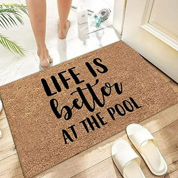 Life is Better at The Pool Mats for Front Door Entry Front Porch Doormat Non-Slip Carpet Rugs Floor Mat Decorative for Home Bathroom Kitchen Indoor 18x30 Inch
