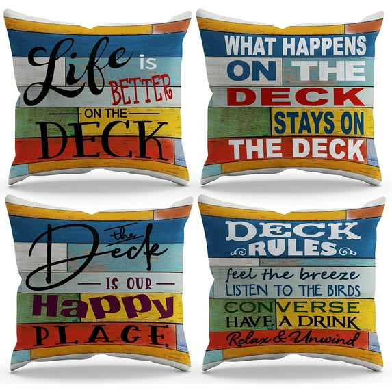 Life is Better On The Porch Throw Pillow Cover Pillowcase 18x18 Inch Set of 4 Decor for Farmhouse Porch Bench Pillow Room Bed Sofa, Porch Decor, Porch Rules Pillow, Gifts Housewarming