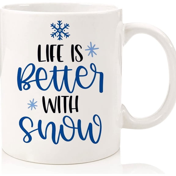 Life Is Better With Snow Christmas Coffee Mug Or Tea Cup, Unique Christmas Gift Idea For Friends Family Who Love Winter, Two Toned Xmas Mug, Ceramic Novelty Coffee Mugs 11oz, 15oz Mug, T
