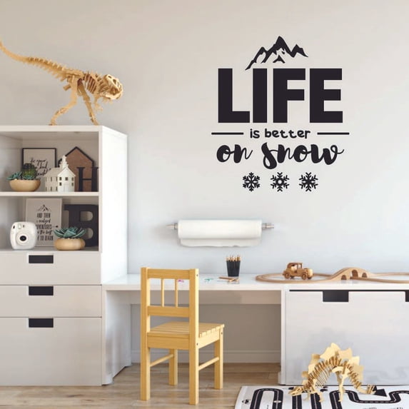 Life is Better on Snow Skiing Ski Motivation Quote Wall Sticker Art Decal for Girls Boys Room Bedroom Outdoor Sports Garage House Fun Home Decor Stickers Wall Art Vinyl Decoration Size (10x10 inch)