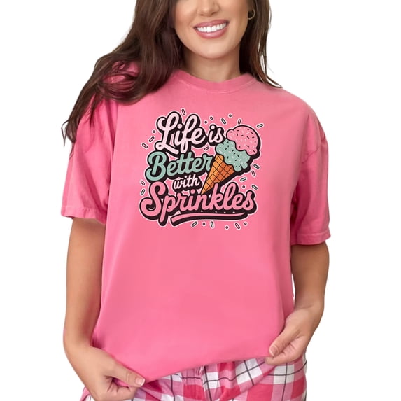 Life is Better with Sprinkles Graphic Tee, Fun Ice Cream Cone T-Shirt, Cute Summer Top, Colorful Sprinkles Shirt, Happy Vibes Tee, Crunchberry Comfort Colors T-Shirt, XL