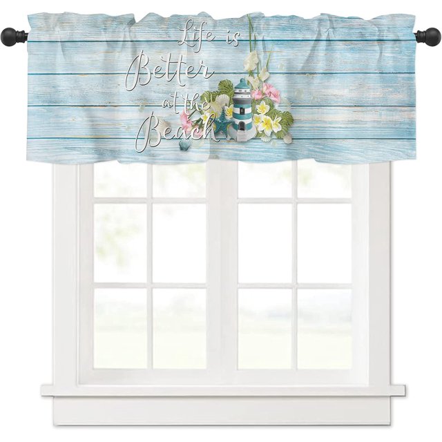 Life is Better at The Beach Curtain Valance, Shell Lighthouse Flower