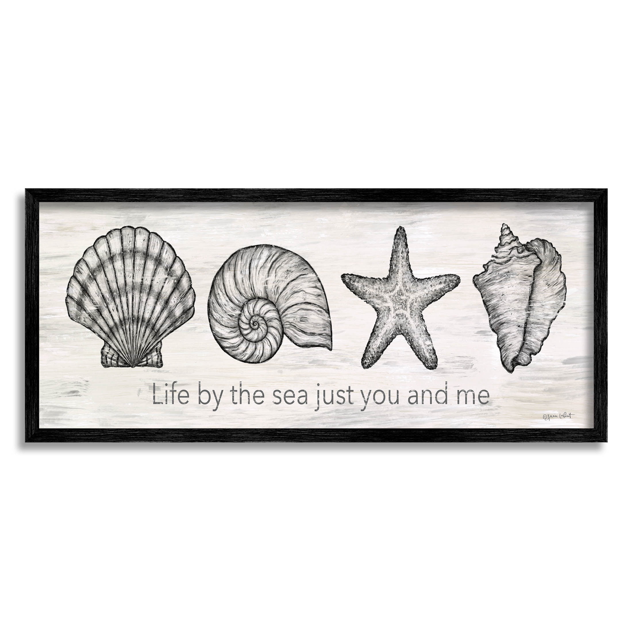Life By Sea You & Me Beach Phrase Coastal Graphic Art Black Framed Art Print Wall Art